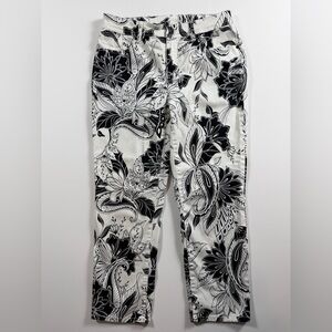 Chico’s Platinum Cropped Chic Pants Black White Floral XS Cruise Vacation Resort